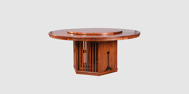潜山中式餐厅装修天地圆台餐桌红木家具效果图